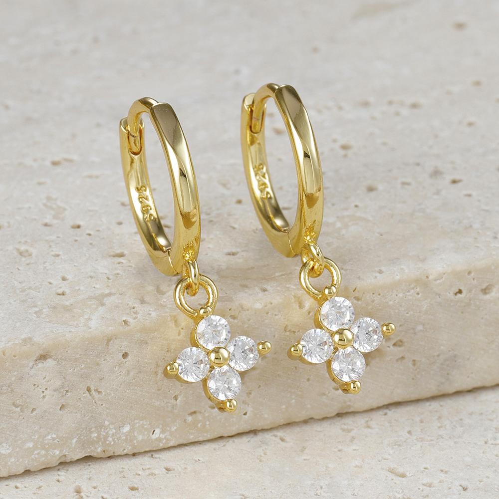 

Luxury Colorful Zircon Flower Pendant Hoop Earrings for Women Simple Fashion Stainless Steel Huggies Jewelry aretes