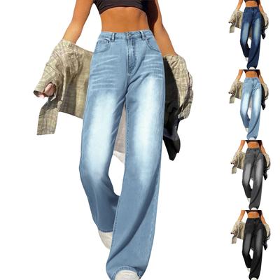 Women's Wide Leg Jeans High Waist Straight Stretch Jeans With Pockets