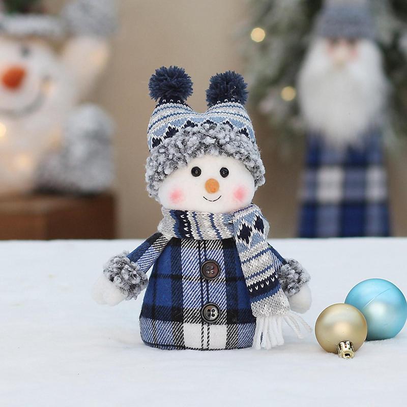 Christmas Blue Series Snowman Cloth Retractable Dolls Decoration for Tree Ornaments Santa Figurine Xmas Gifts Craft Home Decor
