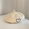 Heart Embroidery Knitted Beret Hat Round To Painter Beret Cap  Autumn and Winter