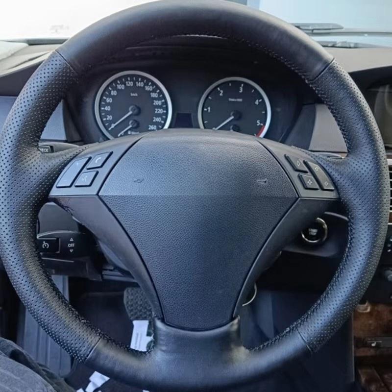 DIY Black Faux Leather Car Steering Wheel Cover For BMW E60 (Sedan) 530d 2003-2009 E61 (Touring) 2004 2005-2009