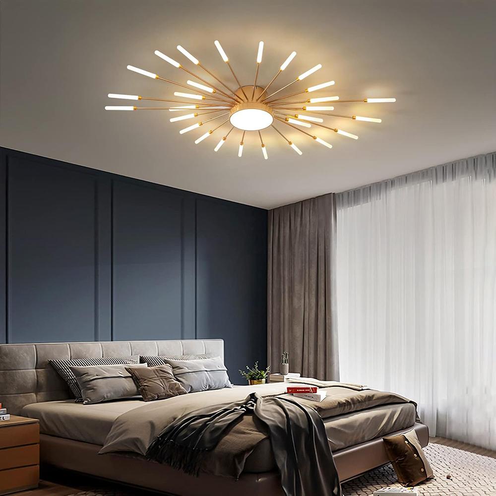 Modern LED Ceiling Light,28 Heads Gold Flush Mount Ceiling Lamp Acrylic Lampshade Chandelier, for Children's Room, Bedroom, Living Room