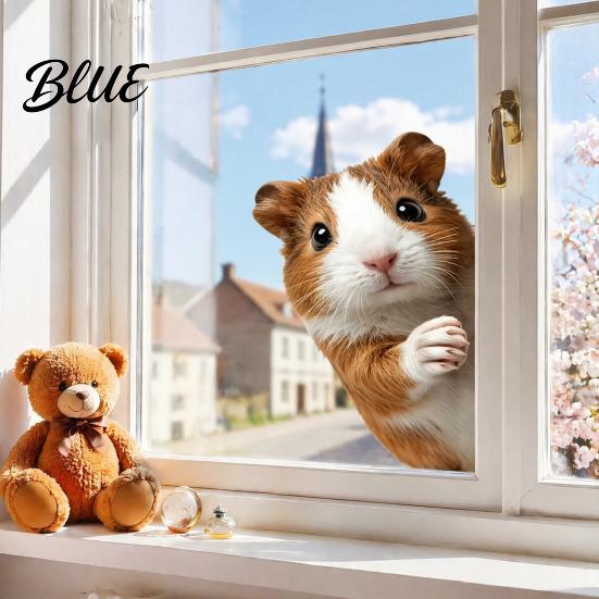 DIY Interior Window Cat Dog Peeking Static Animal Stickers Cute Clings Cartoon Wall Stickers Waterproof No Glue Adhesives Removable