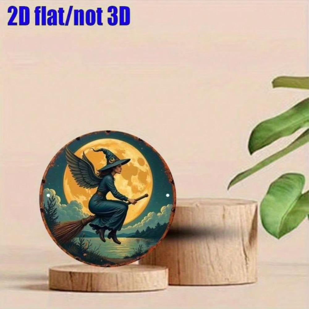 Magic Winged Witch Metal Round Sign Vintage 2D Flat Wall Decor 7.8x7.8 Inch Waterproof Aluminum Art Home Garden Cafe Bar Decor