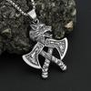 Vintage Vikings Double Axe Pendant Necklace For Men 316L Stainless Steel Classic Wolf Head Necklaces Nordic Jewelry