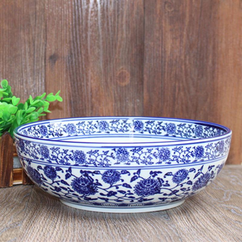 Chinese Style Blue and White Ceramic Serving Bowl