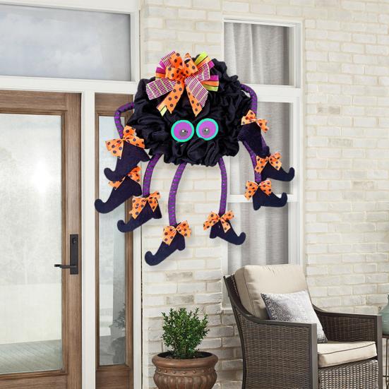 Halloween Spider Door Hanging Decoration with Bowknots Soft Cloth Cartoon Multi-legs Spider Wall Decor Wreath Party Supplies