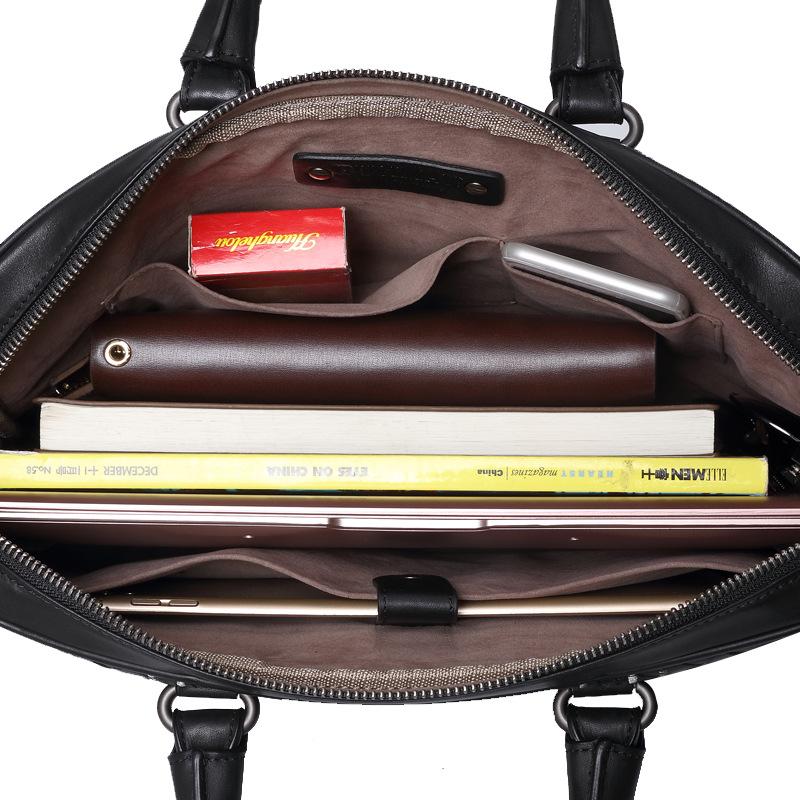 Genuine Leather Fashionable Woven Large-capacity Briefcase Casual Top-grain Cowhide Men's Handbag