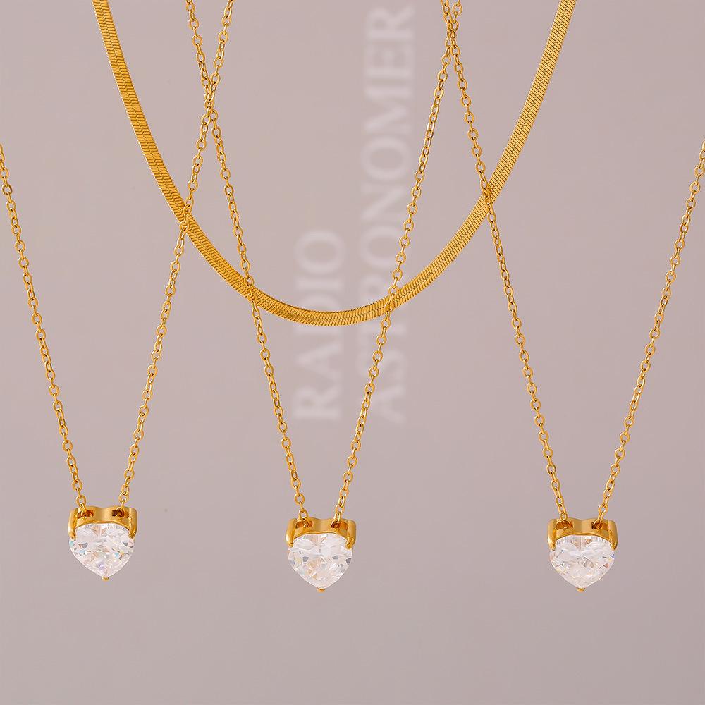 18k Gold Plated Zircon Pendant Layered Clavicle Chain - Simple, Stylish Titanium Steel Women's Necklace