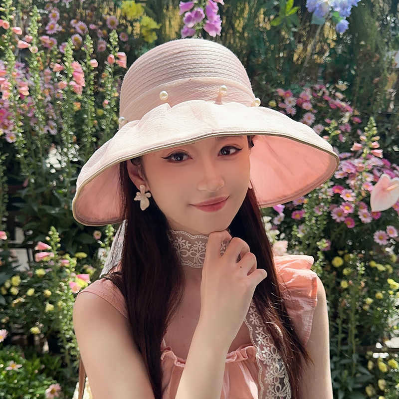 Hut Damen Sonnenschutz große Krempe Fischerhut Netz Schleife Sommer Sonnenschutz atmungsaktiver Sonnenhut