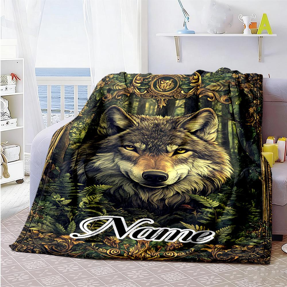 Wolf Forest Personalized Text Blanket Multi-purpose Customizable Blanket Soft Warm Cozy Throw For Office Chair Seaside Sofa Bedding All-Season Use