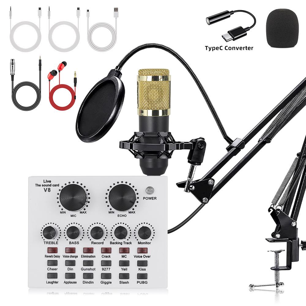 Custom Condenser Microphone & Sound Card Set for Podcasts, Live Broadcasts & Computer Use (v8)