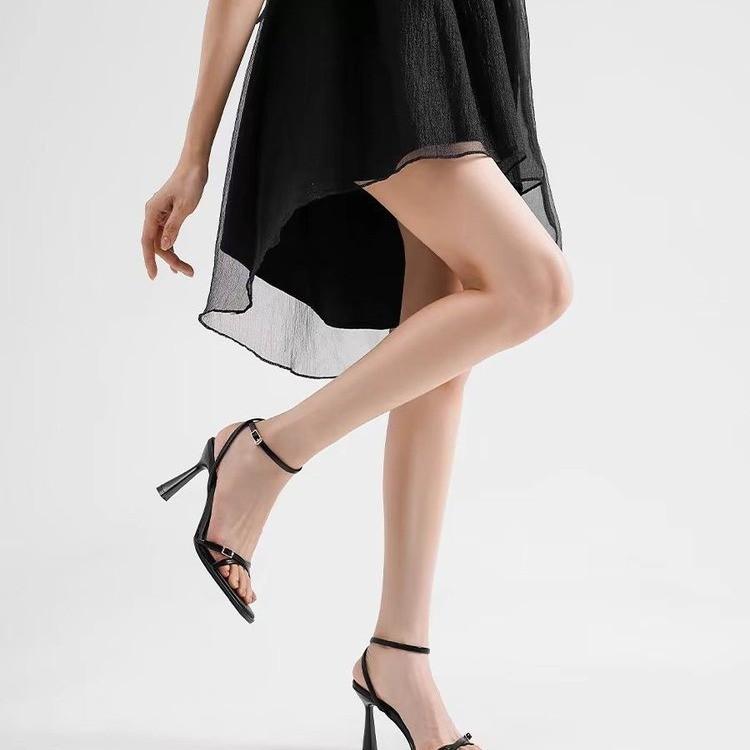With skirt niche versatile sandals women's 2025 summer new one-word strap high heels fashion design Roman shoes