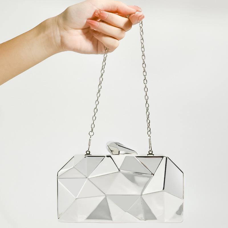 Chic Diamond Lattice Metal Chain Handbag: Crossbody, Clutch, or Evening Bag