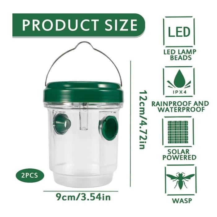 2 Pieces Solar Wasp Trap with LED Light, Insect Traps, Anti-Insect Catcher Trap In Honey Bees Hornets Mosquitoes