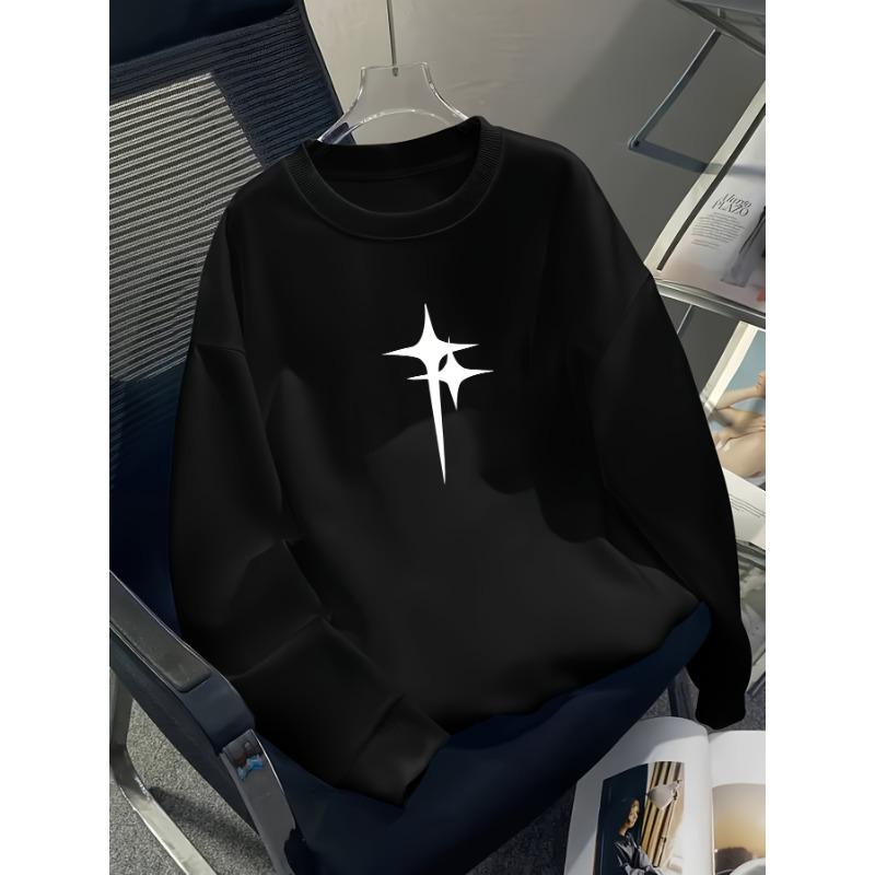 European sizes Youth Boys' Star Print Casual Sport Autumn Winter Long-Sleeve Sweatshirt, Warm Round Neck Top, Outdoor Wear.