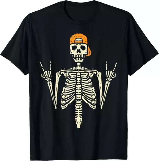 Rocker Skeleton Cap Skater Cool Halloween Punk Rock Men Boys Gift Tees S-3XL S