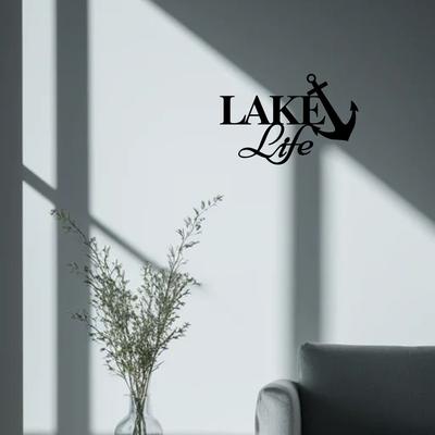 Lake Life with Anchor Metal Wall Sign – Charming Home Décor, Decorative Iron Art, Hanging Wall Art, and Rustic Decoration