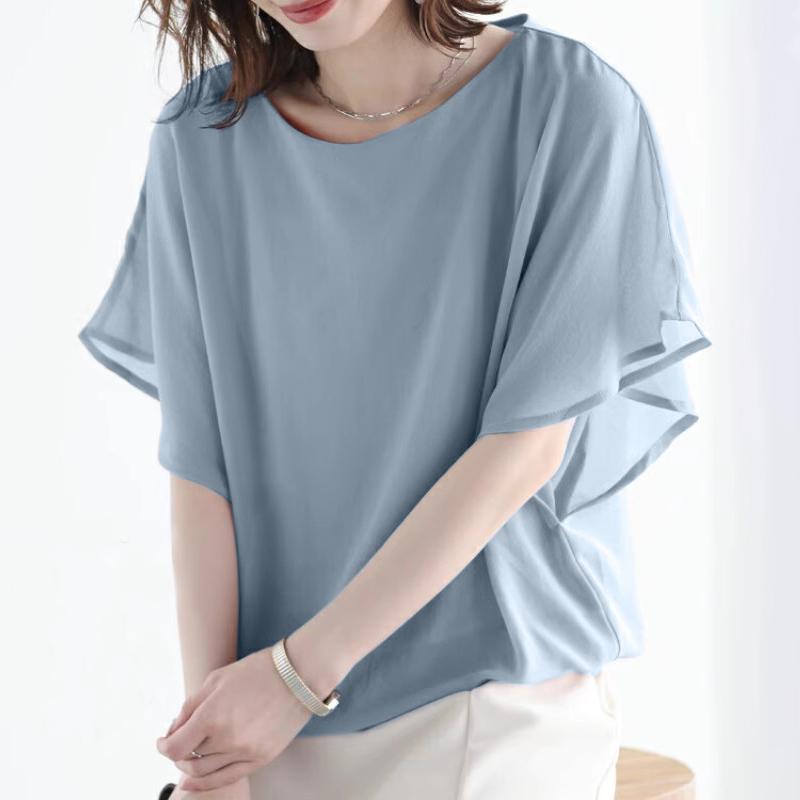 

ZANZEA Women Casual Round Neck Loose Ruffles Half Sleeve Summer Blouse S синій