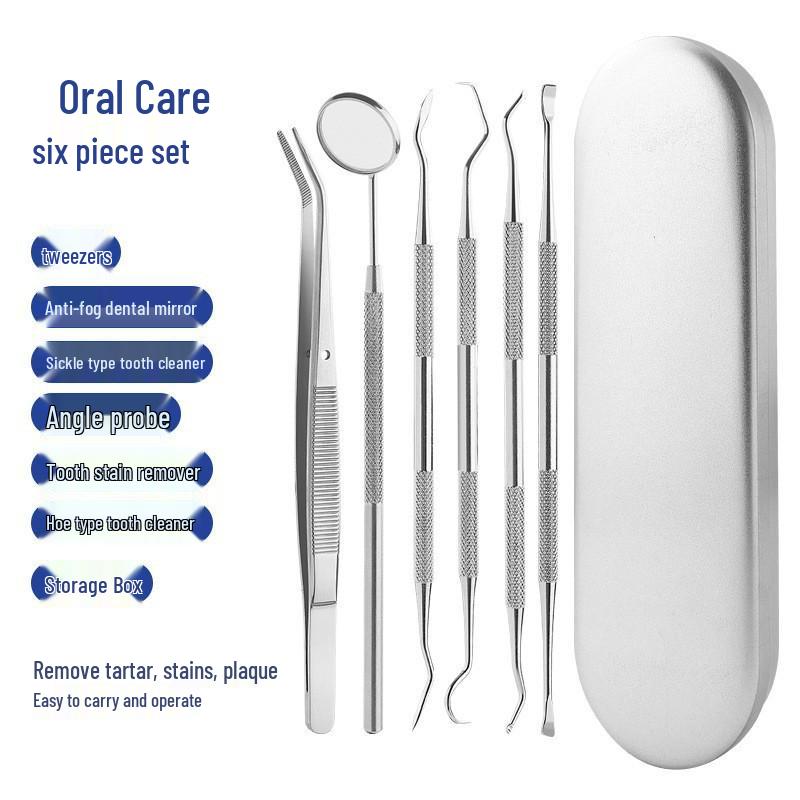 Dental Tool Set: Teeth Cleaner, Tweezers, Mouth Mirror & Probe for Oral Care