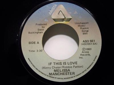 7inch Record MELISSA MANCHESTER - If This Is Love / Talk ASO551 ARISTA 1980 Canada Rock Used