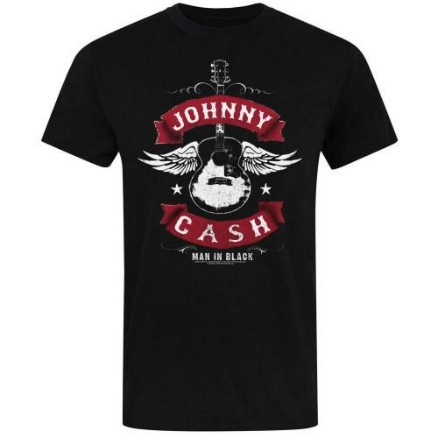 Johnny Cash Unisex Adult Man In Black Winged Guitar T-Shirt S