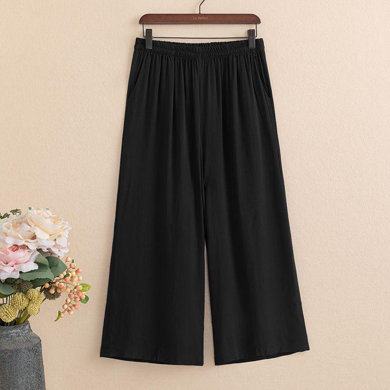 

Women s High Waist Elastic Cotton-Silk Straight Leg Cropped Pants 4XL for 150-170 jin чорний