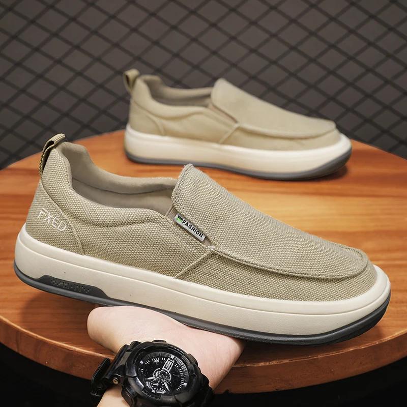 2025 Summer Men Breathable Casual Canvas Shoes Comfort Slip-on Loafer Soft Penny for Men Lightweight Driving Boat Shoes Loafers
