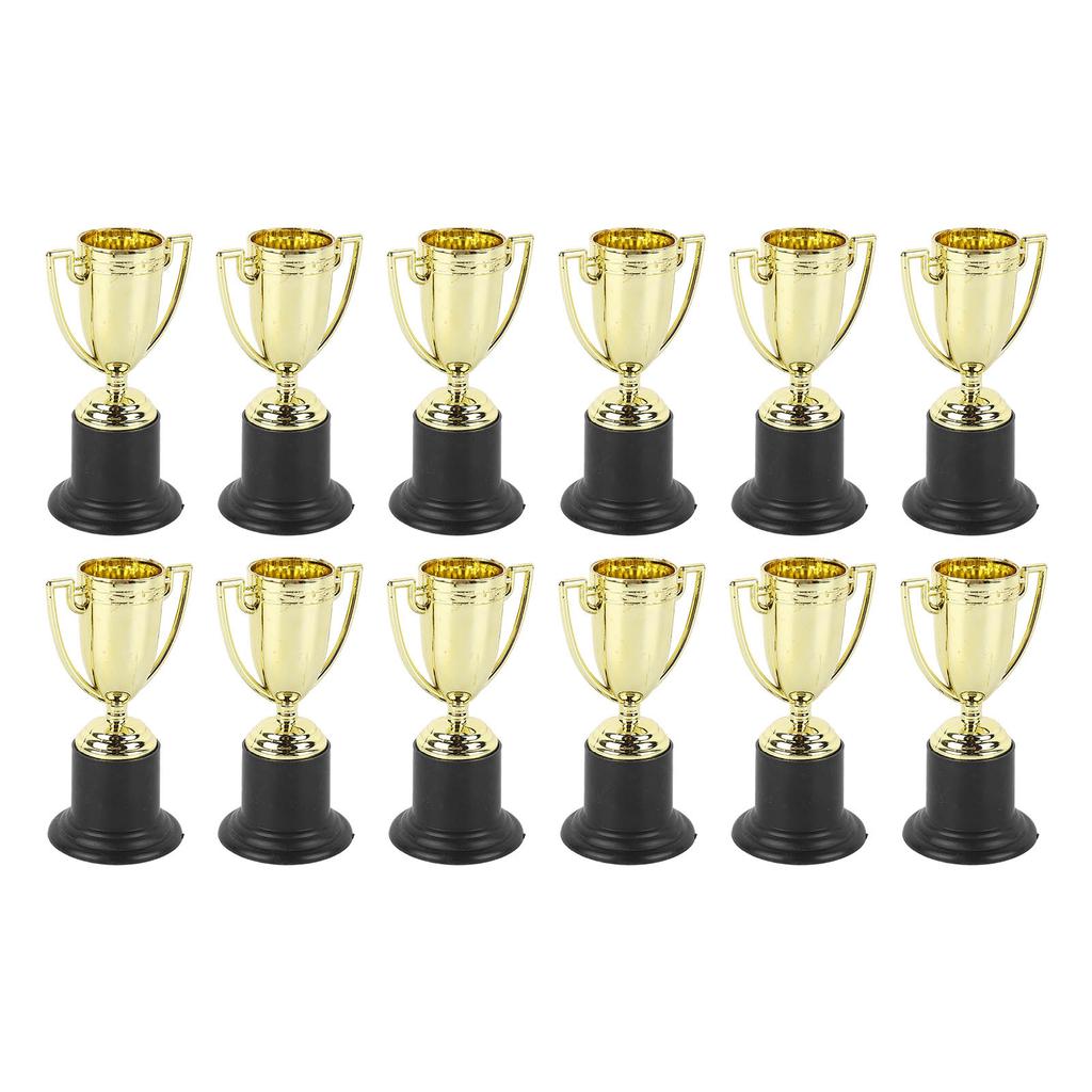 12Pcs Mini Trophies Bright Color Strong Plastic Stable Base Light Weight Gold Award Trophies for Kids School Party