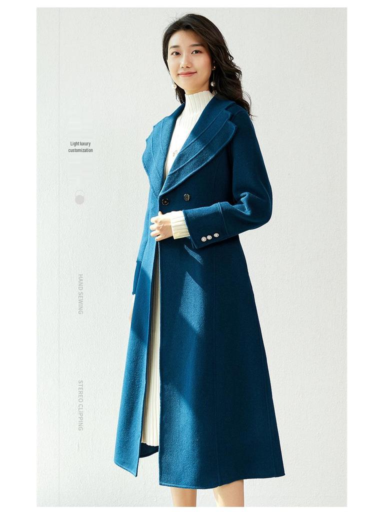 Women's Mid-Length Double-Faced Wool Coat with Belt - 2025 Autumn/Winter Collection