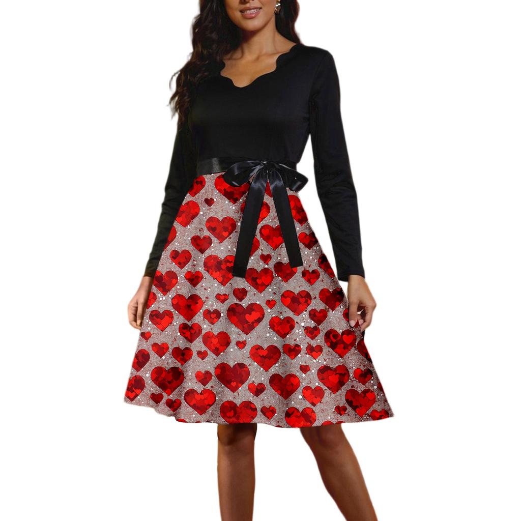 Women's Casual Fashion Long Sleeve  Graphic Printed Vintage Long Dresses