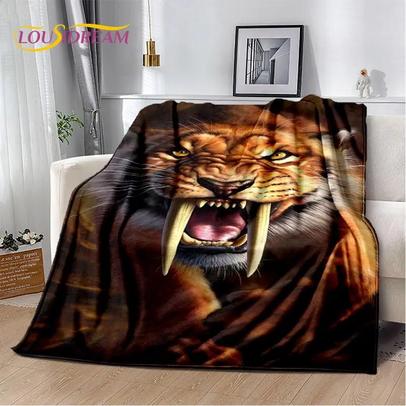 Tiertier-Tiger, Säbelzahn-Cartoon, weiche Plüschdecke, Flanelldecke, Überwurfdecke für Wohnzimmer, Schlafzimmer, Bett, Sofa, Picknick