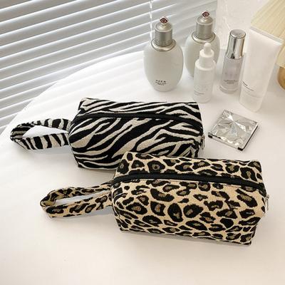 Borsa Cosmetica da Viaggio Stampa Leopardo Zebra Borsa per Trucco Pochette Cosmetica con Cerniera per Pennelli Trucco Penne