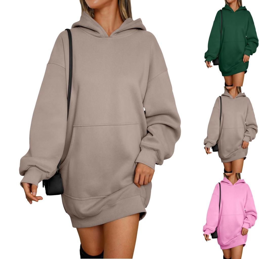 Womens Long Sleeve Hoodie Dress Womens Versatile Drawstring Pullover Sweatshirt Hoodie Dress