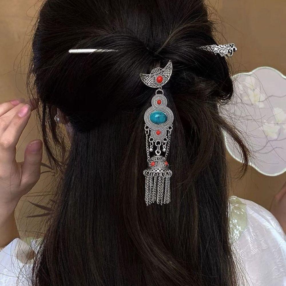 Metal Ethnic Style Hair Stick Silver Hanfu Hair Fork  Costume Headdress