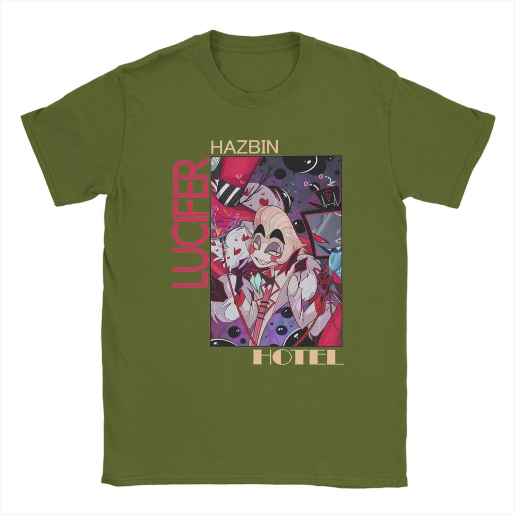 Men's Hazbins Hotels Lucifer Anime T Shirt  Pure Cotton Tops Funny Short Sleeve Crewneck Tee Shirt New Arrival T-Shirts