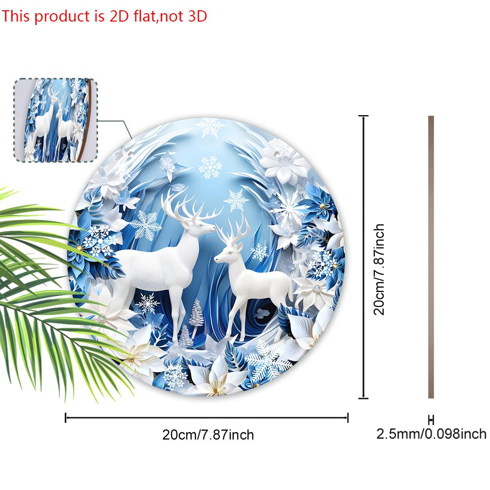 Warm Winter Wooden Christmas Sign with White Elk Pattern - Navidad Round Sign for Balcony, Front Door, Wall Hanging Decor - Ideal Christmas Decoration