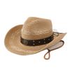 Ethnic Style Straw Woven Western Cowboy Hat, Summer Travel Photo Big Edge Straw Hat, Outdoor Beach Sunshade Sun Protection Hat
