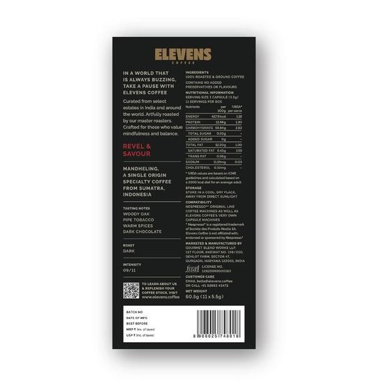 ELEVENS COFFEE | Revel & Savour | Single Origin Coffee Capsules | 100% Arabica | 11 Aluminium Coffee Pods (10 + 1) | Dark Roast | Intensity 9
