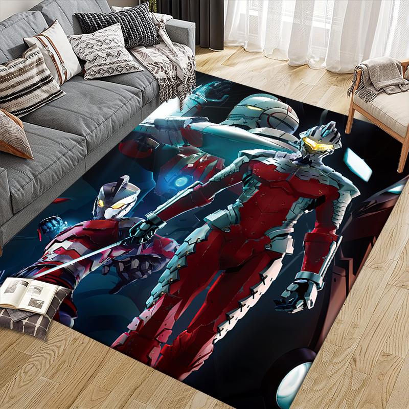 Ultraman Battle Scene Artwork Square Area Rug, Non-Slip Floor Mat for Living Room, Perfect Gift for Ultraman Fans.chl