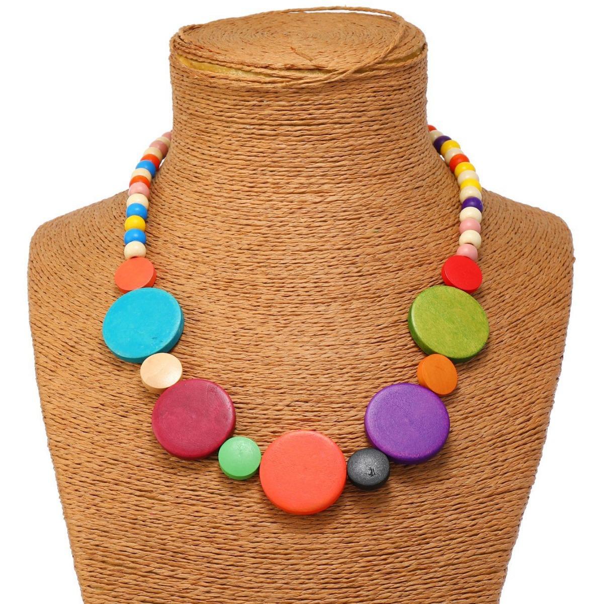 

Длинное многослойное винтажное ожерелье из разноцветных бусин из скорлупы кокосового ореха в этническом стиле чёрный