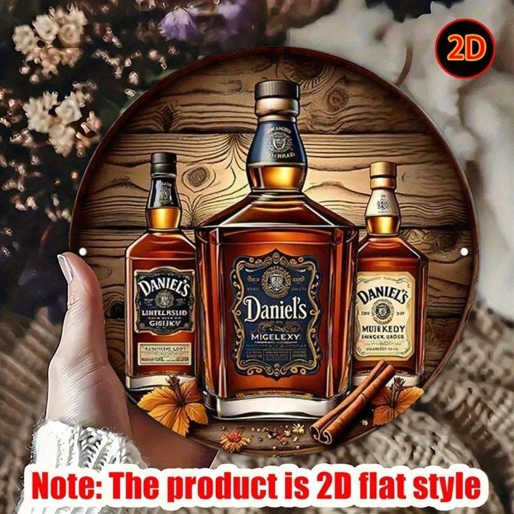 Daniels Whiskey D Flach Bedrucktes Aluminium Rundes Metallschild xcm Wandkunst Plakette für Hausbar Man Cave