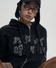 Moo Leopard Applique Zip-Up Hoodie - Black