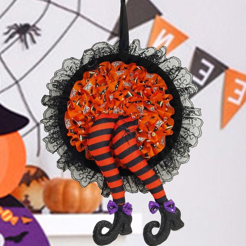 New Halloween Witch Hat Leg Door Wreath Halloween Wreath Door Hanging Decoration Happy Halloween Party Home Party Supplies Newest