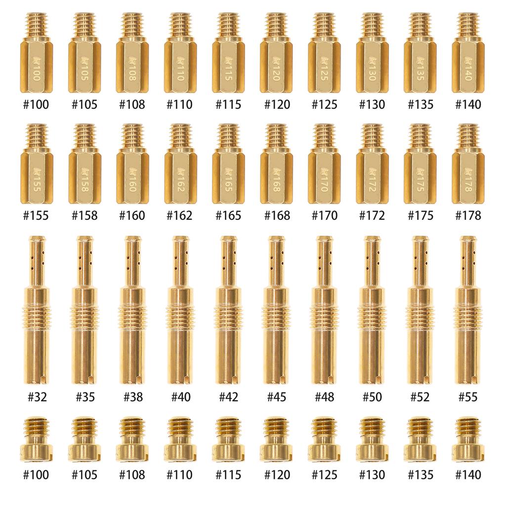 40PCS Carburetor Main & Pilot Jet Kit for Keihin PWK CVK PE OKO KOSO, Tuning Jets #100-140 #32-55/#155-178