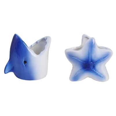 M-Modern-Marine Animal Flower Pots Blue Starfish Sharks Small Flower Pot Desktop Glaze Flower Pot