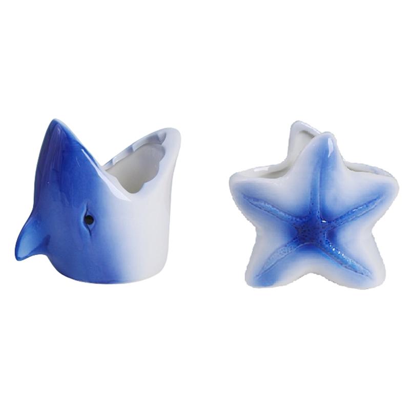 

M-Modern-Marine Animal Flower Pots Blue Starfish Sharks Small Flower Pot Desktop Glaze Flower Pot