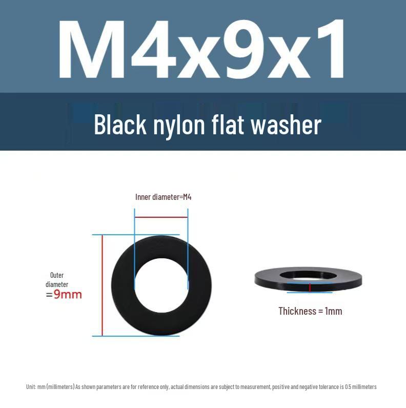 PA66 Nylon Wear-Resistant Flat Insulation Washer, Black & White, Round, Sizes M2-M24