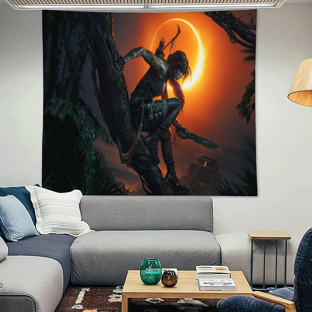 Game LLara Croft Cool TTomb Raider Tapestry Decoration Bedroom Dormitory Background Cloth Holiday Home Party Living Room Club