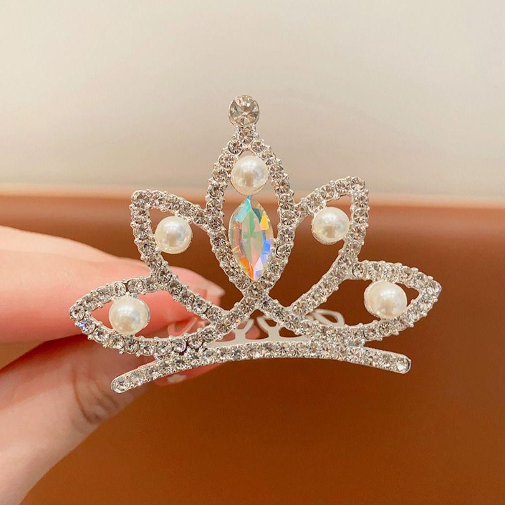 Pearl Rhinestone Crown Hair Comb Flower Crystal Hairpins Gifts Children Tiara Headband  Wedding